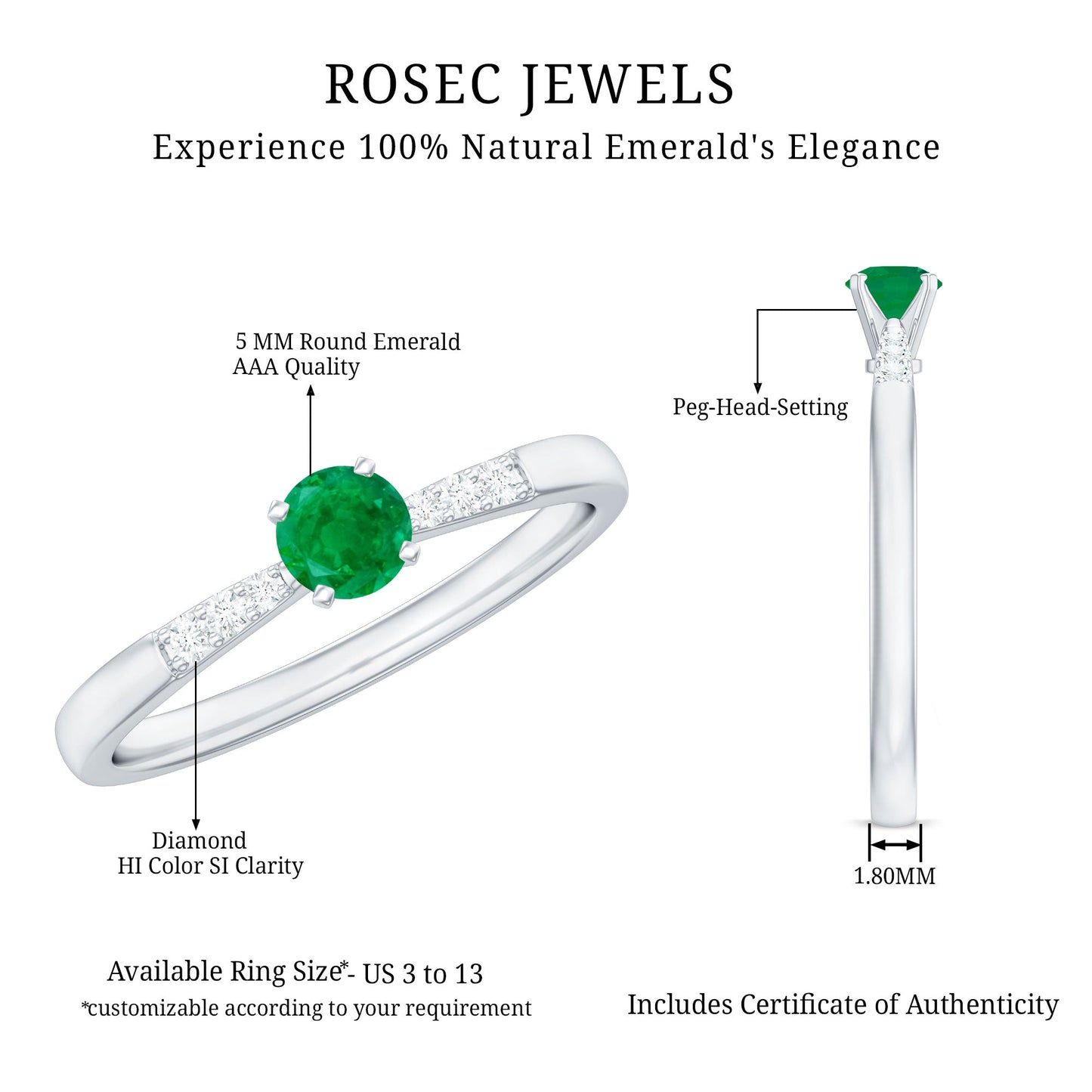 Natural Half Carat Emerald Promise Ring with Diamond