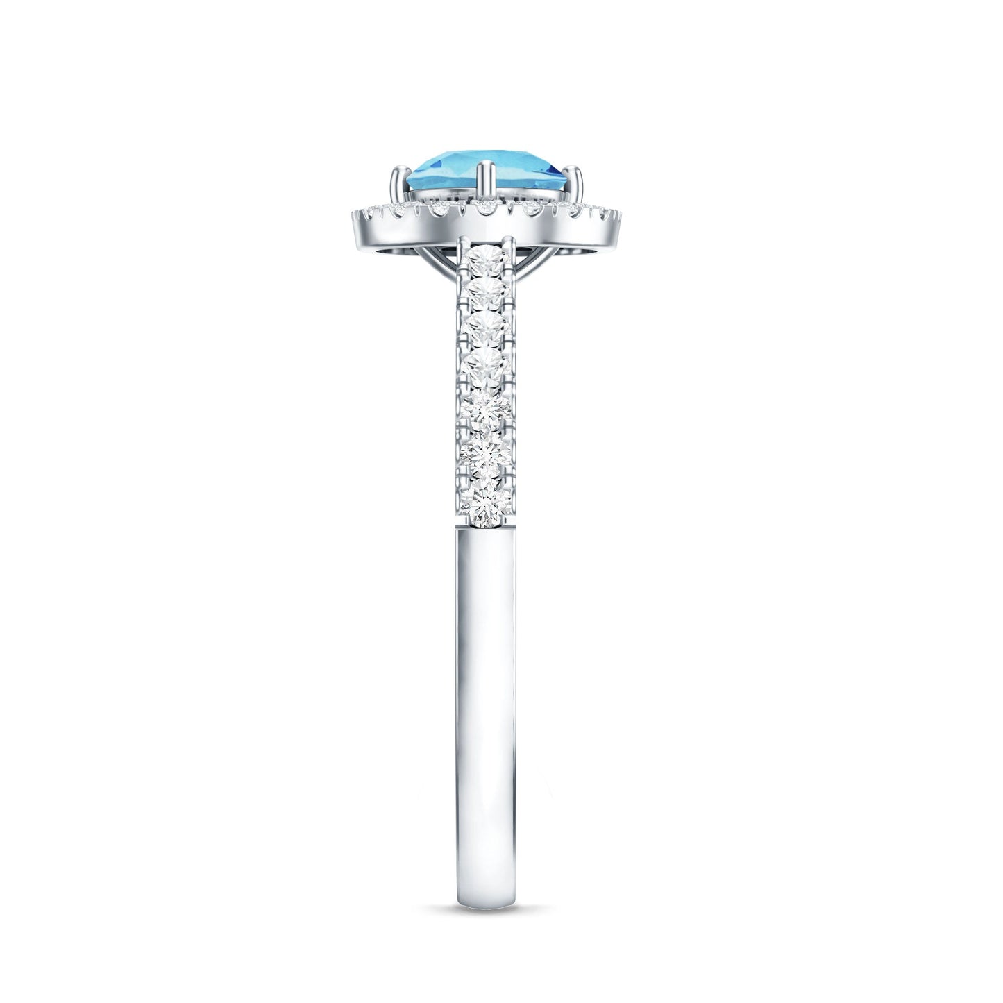 Certified Natural Aquamarine Engagement Ring with Diamond Halo