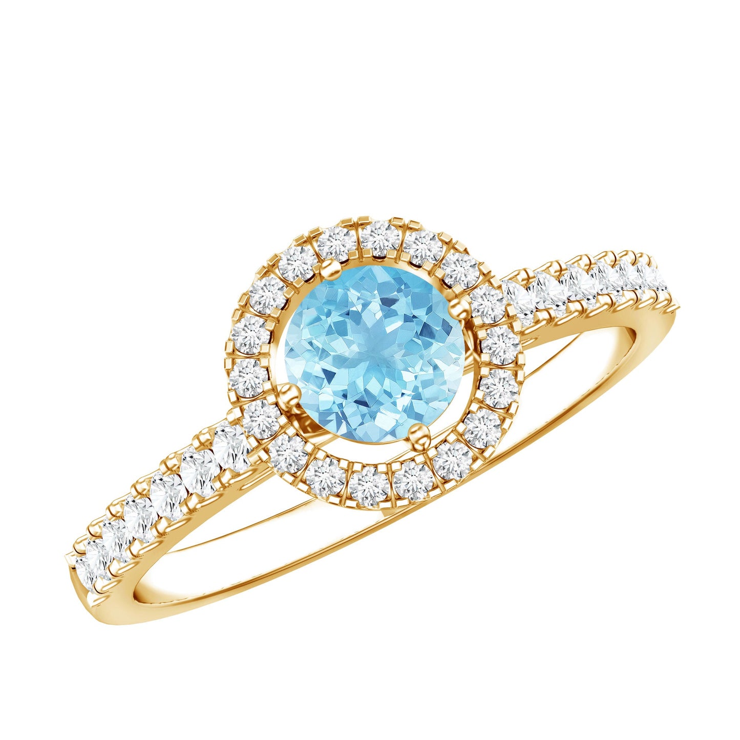Certified Natural Aquamarine Engagement Ring with Diamond Halo