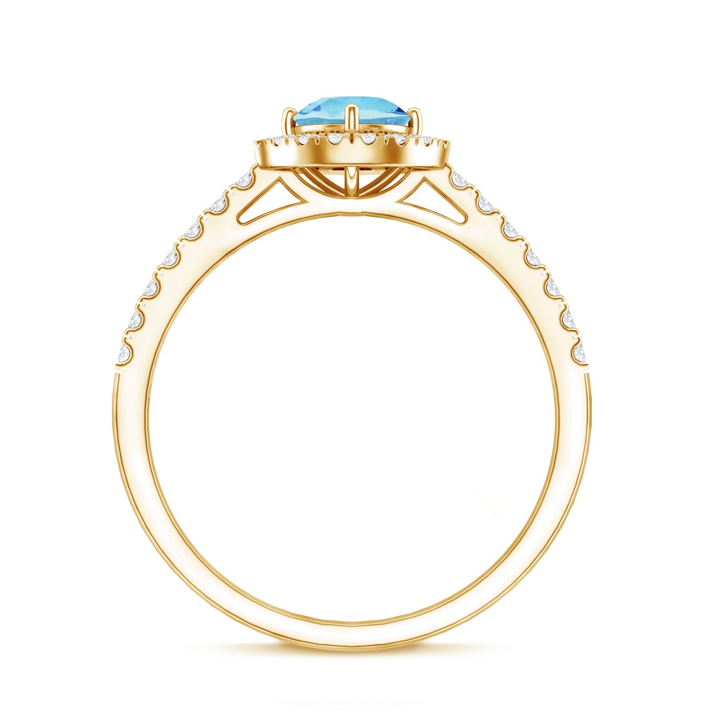 Certified Natural Aquamarine Engagement Ring with Diamond Halo