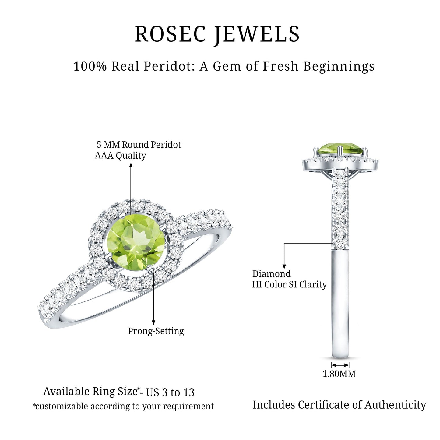 Genuine Half Carat Peridot Engagement Ring with Diamond Halo