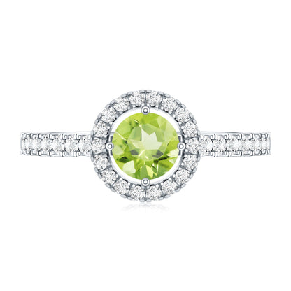 Genuine Half Carat Peridot Engagement Ring with Diamond Halo