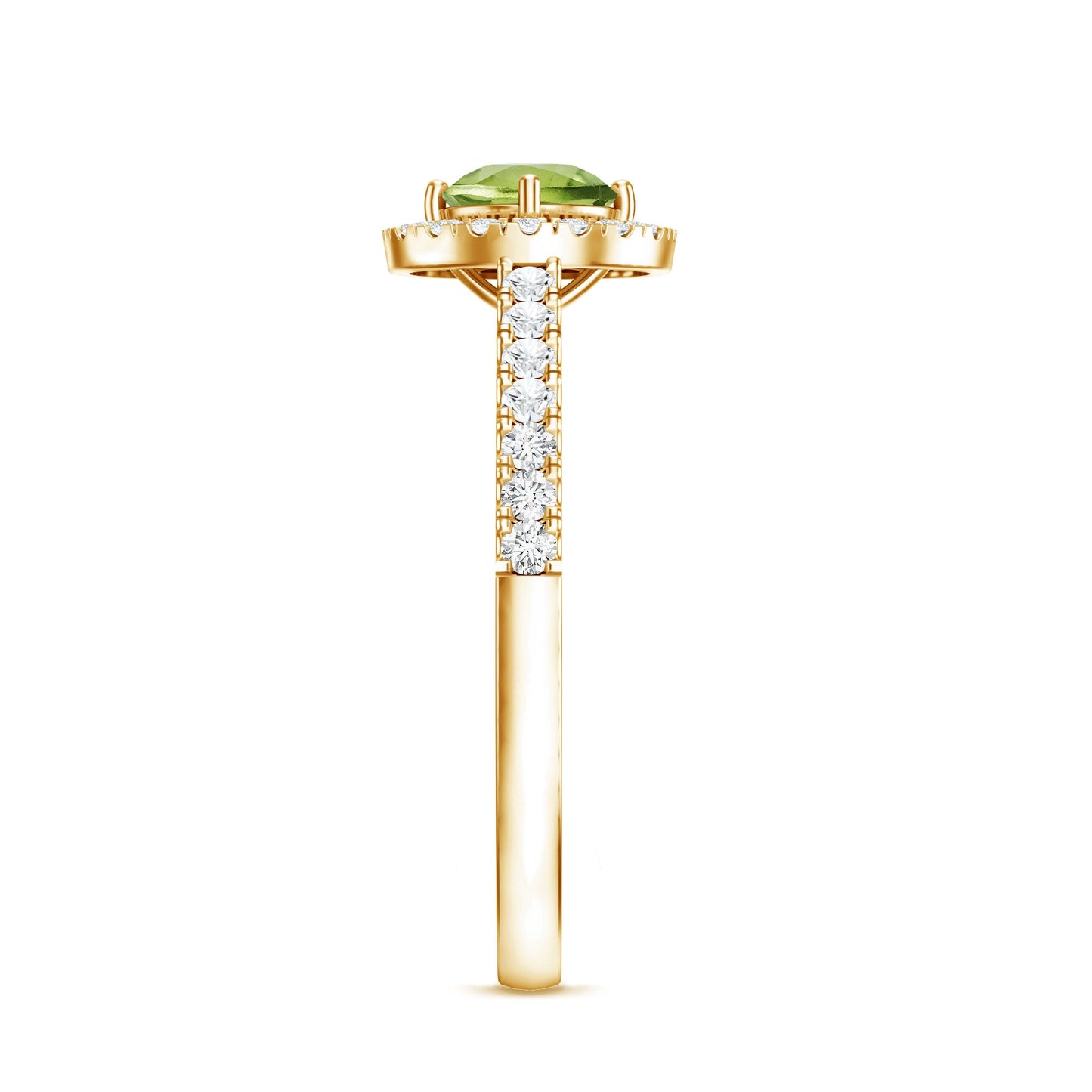 Genuine Half Carat Peridot Engagement Ring with Diamond Halo