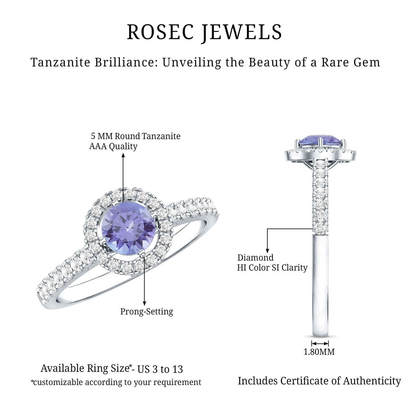 Natural Tanzanite and Diamond Promise Ring for Engagement