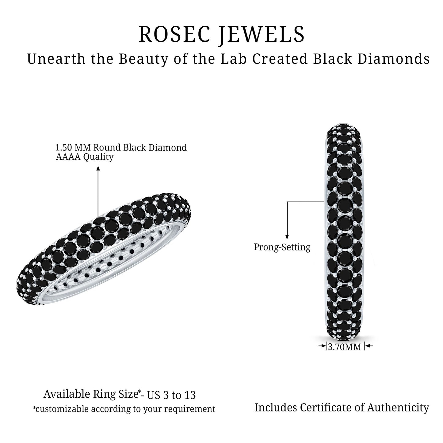 Certified Lab Grown Black Diamond Eternity Band Ring for Women