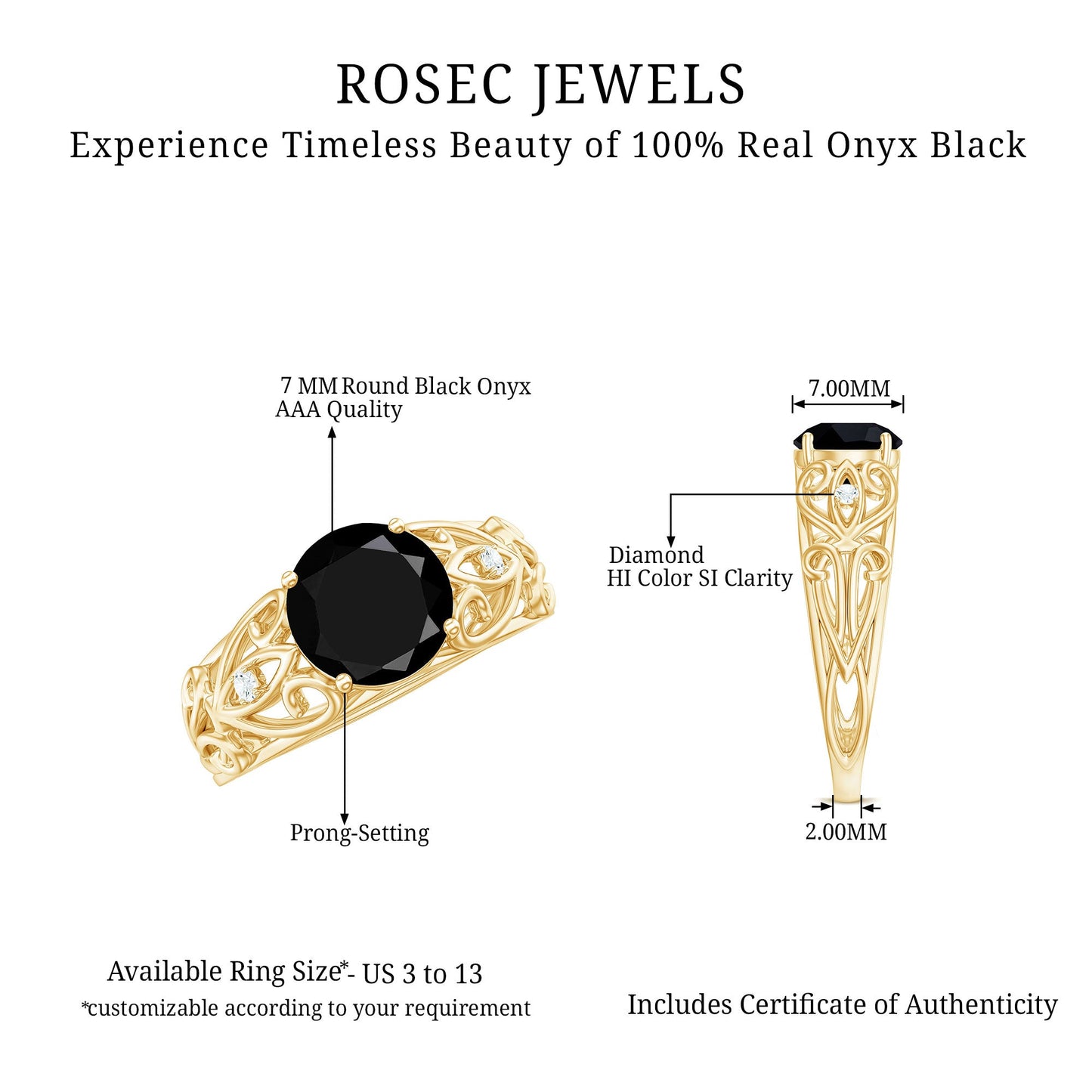 Vintage Inspired Black Onyx Filigree Engagement Ring