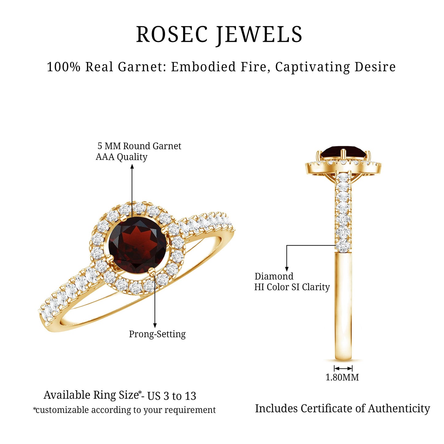 Garnet Minimal Engagement Ring with Diamond Halo