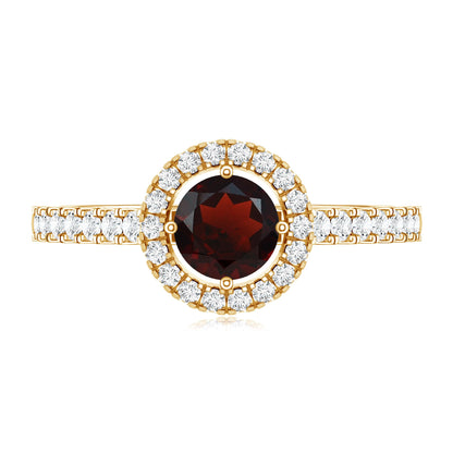 Garnet Minimal Engagement Ring with Diamond Halo