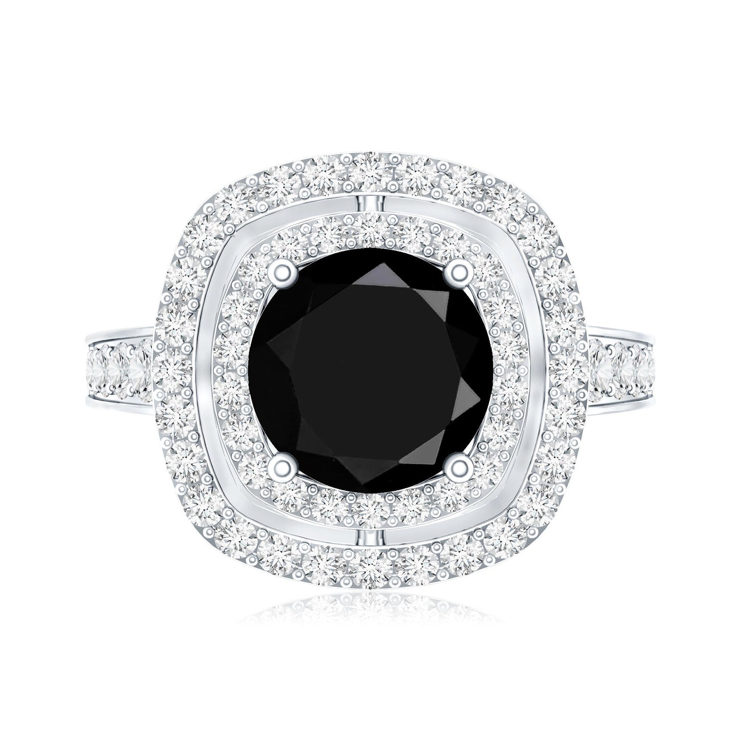Certified 2 Carat Lab Grown Black Diamond Double Halo Engagement Ring with Moissanite