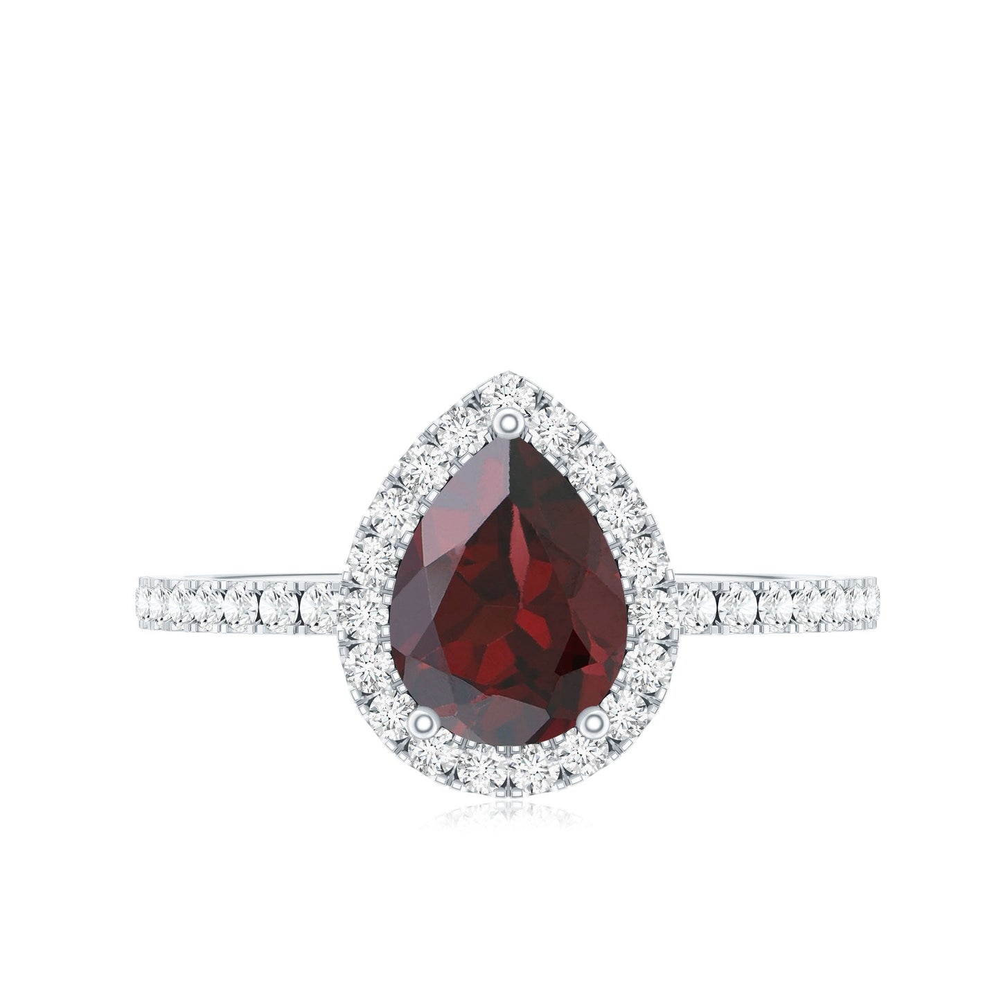 0.8 Carat Genuine Garnet Pear Shaped Engagement Ring with Diamond Halo