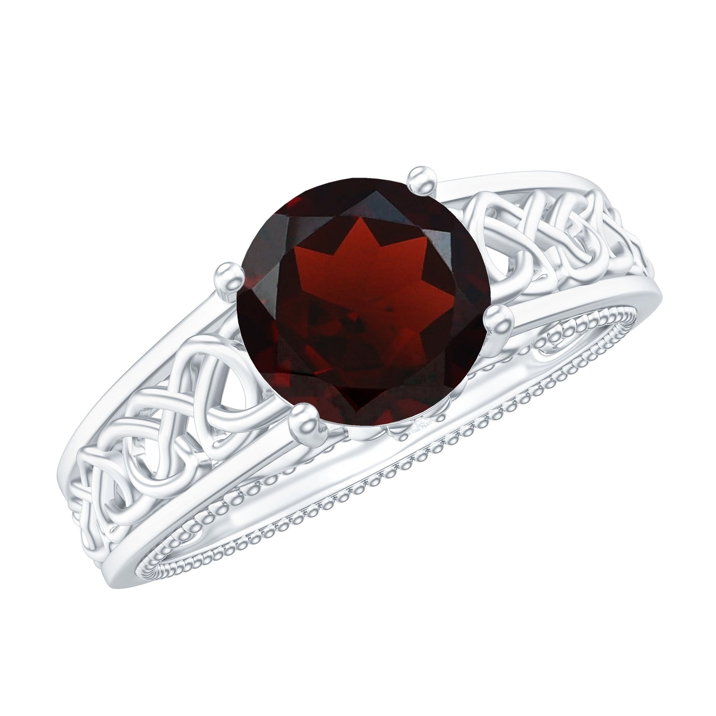 Vintage Style Garnet Diamond Engagement Ring with Celtic Knot