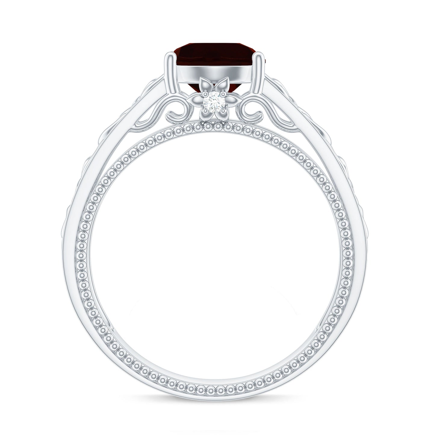 Vintage Style Garnet Diamond Engagement Ring with Celtic Knot