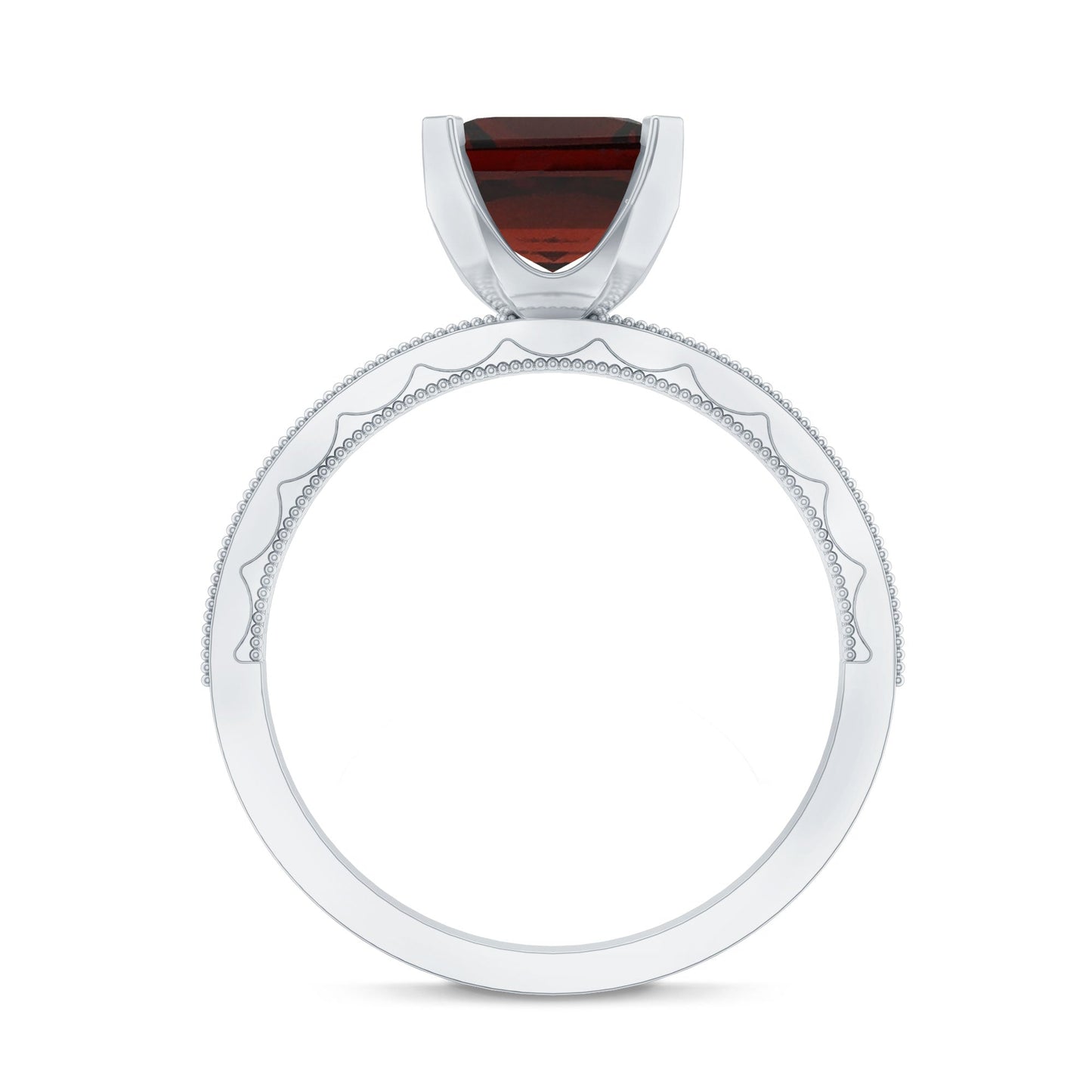 Natural 3.3 Carat Asscher Cut Garnet Engagement Ring with Diamond Side Stones