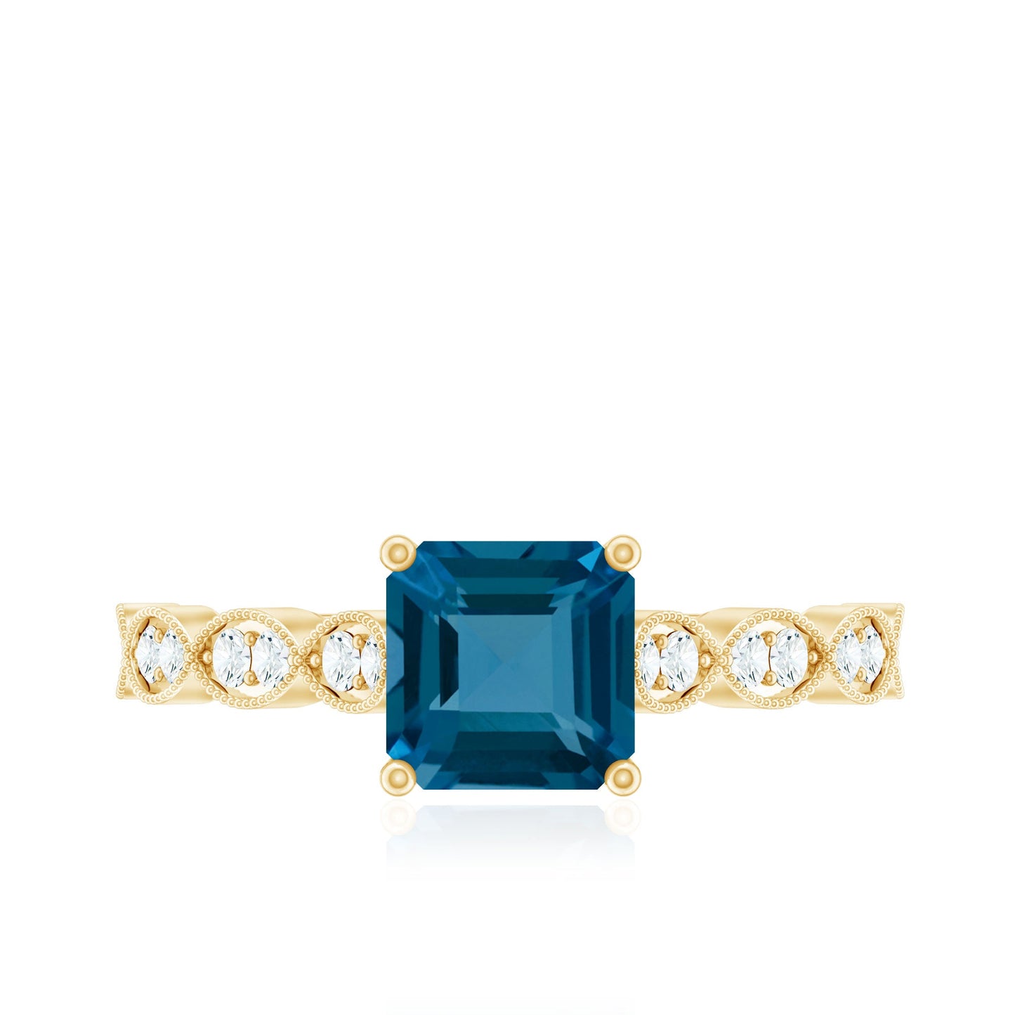 3 Carat Asscher Cut London Blue Topaz Designer Engagement Ring with Diamond