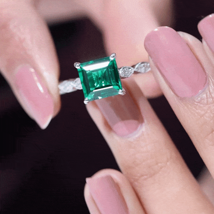 Certified 2.4 Carat Lab Grown Emerald Princess Cut Engagement Ring With Diamonds