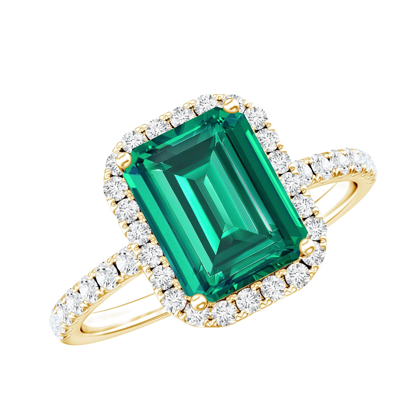 Octagon Cut Lab Grown Emerald Engagement Ring with Diamond