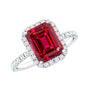 Lab Created Emerald Cut Ruby Engagement Ring with Diamond Halo