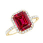 Lab Created Emerald Cut Ruby Engagement Ring with Diamond Halo