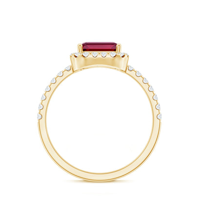 Lab Created Emerald Cut Ruby Engagement Ring with Diamond Halo