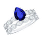 1.6 Carat Pear Lab Grown Blue Sapphire Engagement Ring with Diamond Band
