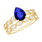 1.6 Carat Pear Lab Grown Blue Sapphire Engagement Ring with Diamond Band