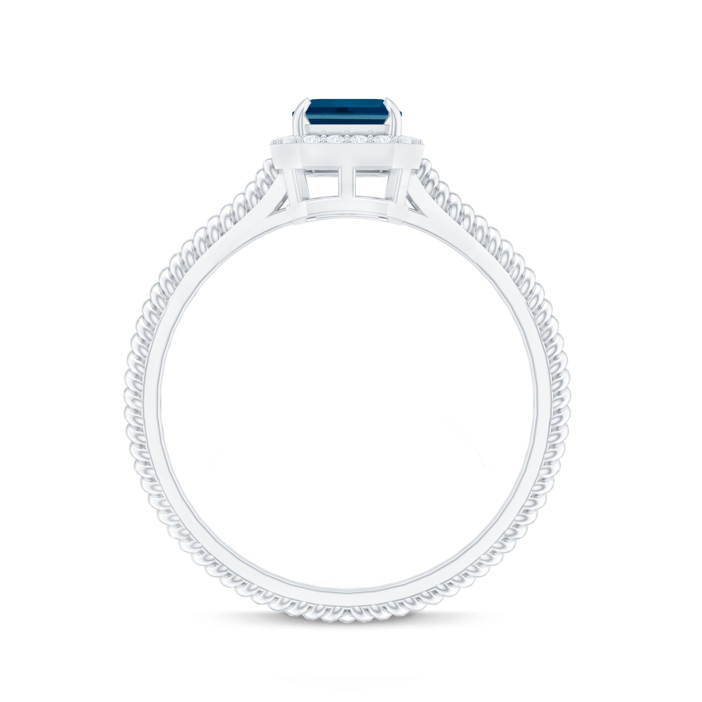 Emerald Cut Blue Topaz Engagement Ring with Diamond Halo