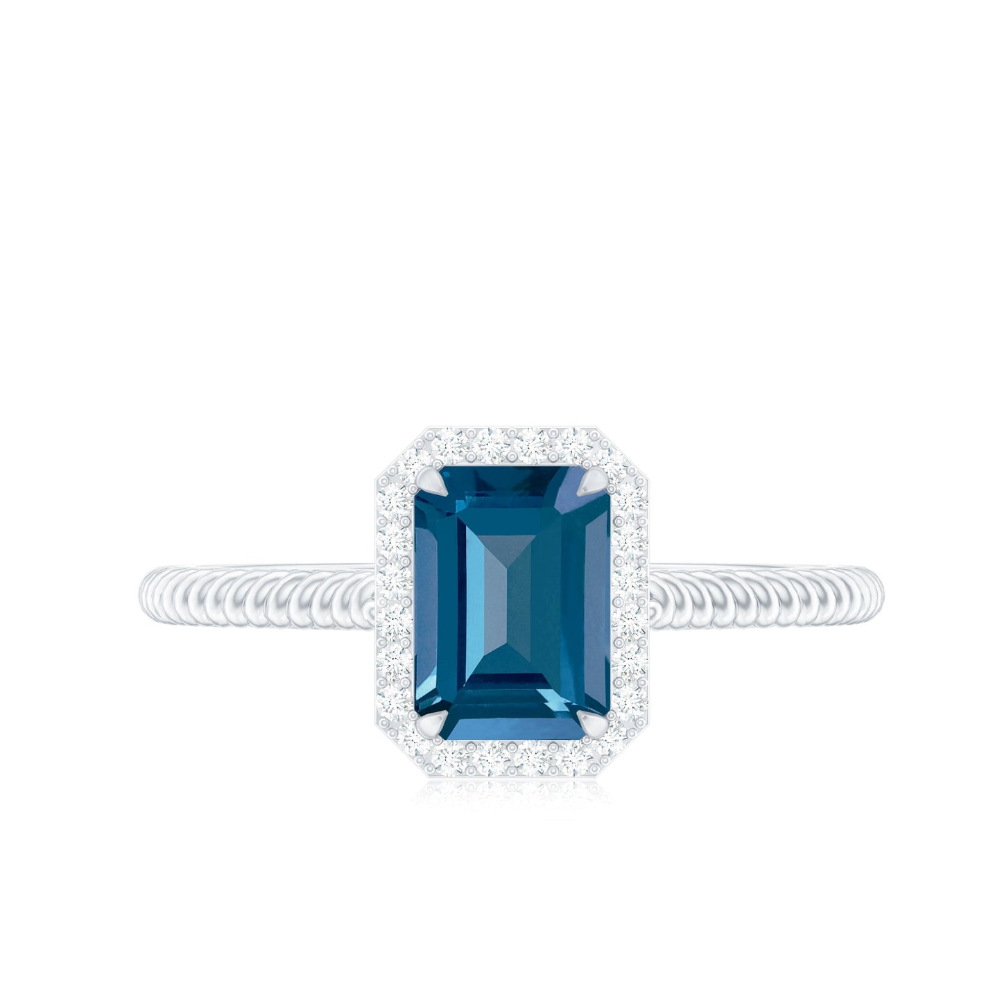 Emerald Cut Blue Topaz Engagement Ring with Diamond Halo