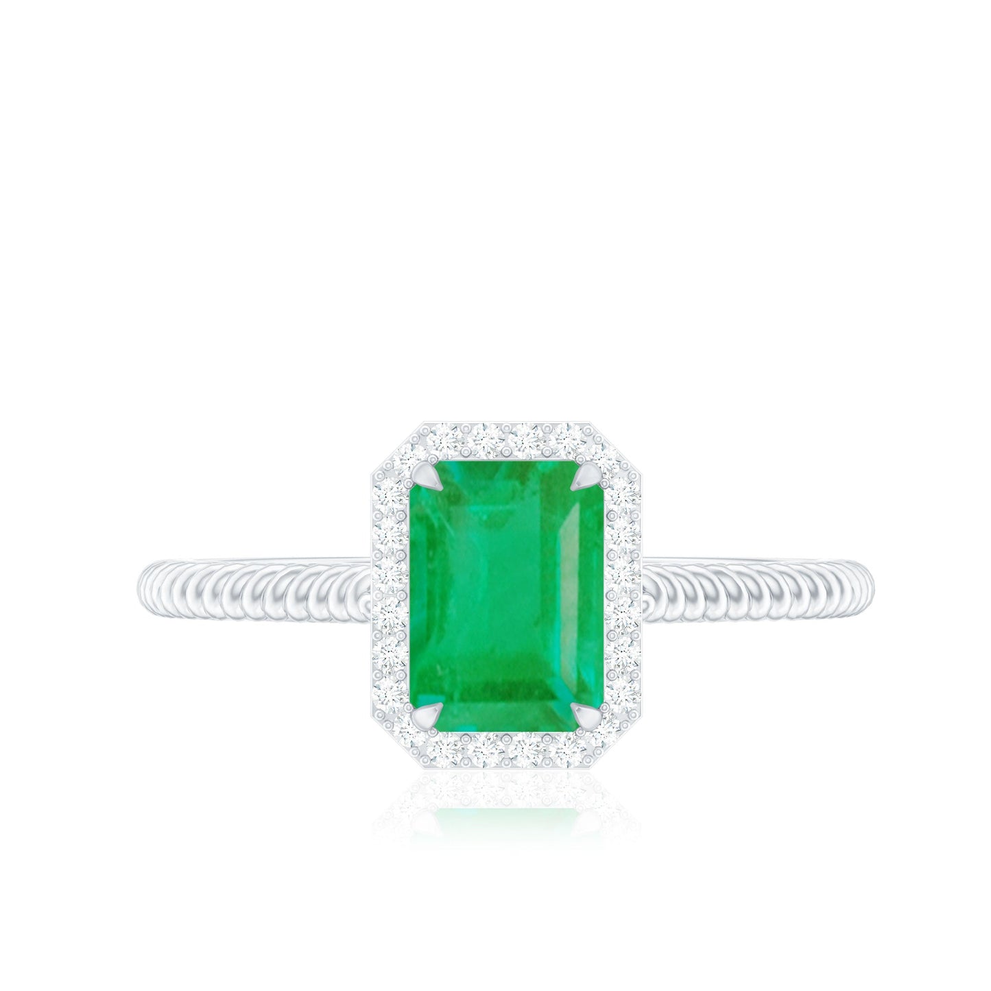 Natural 1.2 Carat Emerald Engagement Ring with Diamond Halo