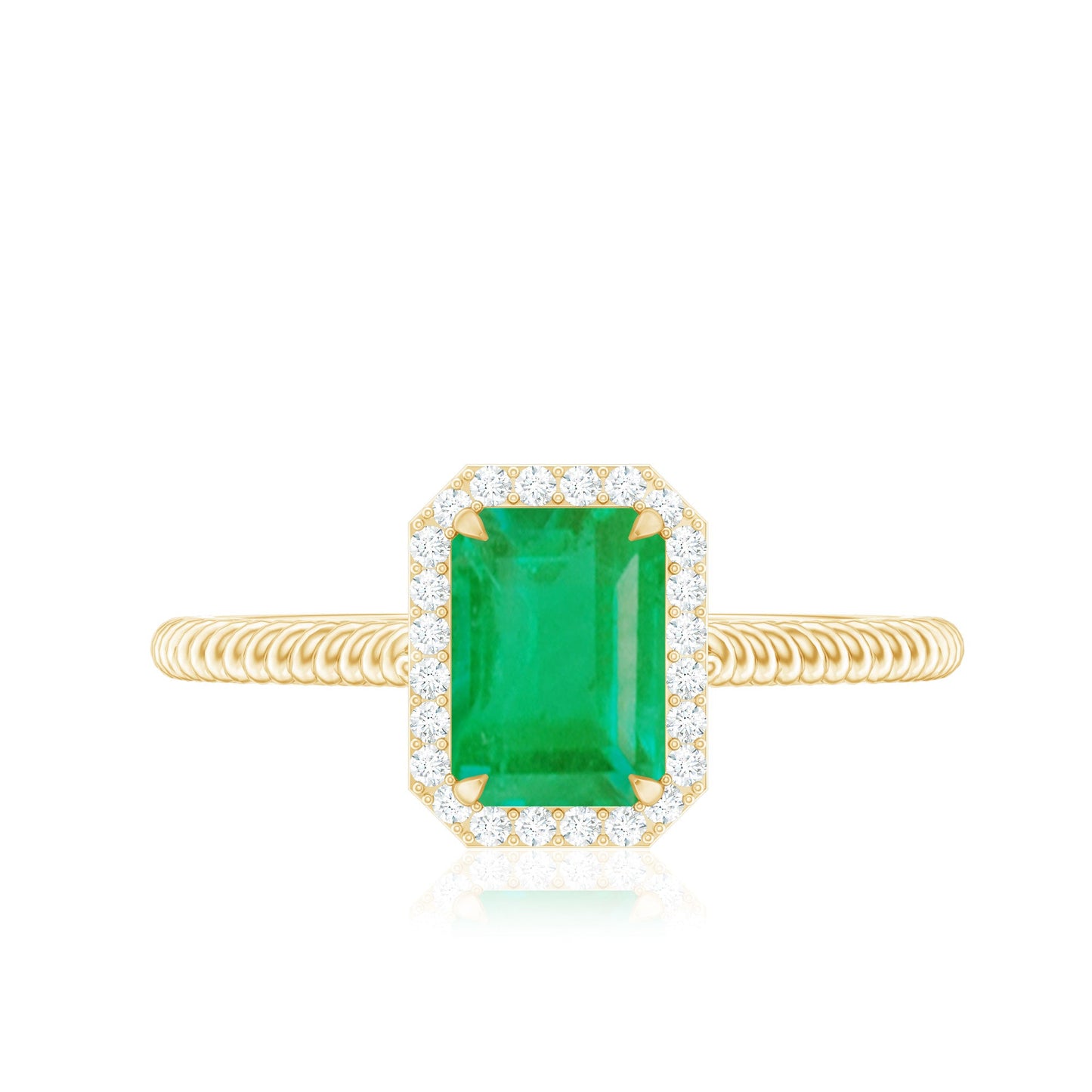 Natural 1.2 Carat Emerald Engagement Ring with Diamond Halo
