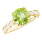 Real 2 Carat Peridot Solitaire Engagement Ring with Diamond Side Stones