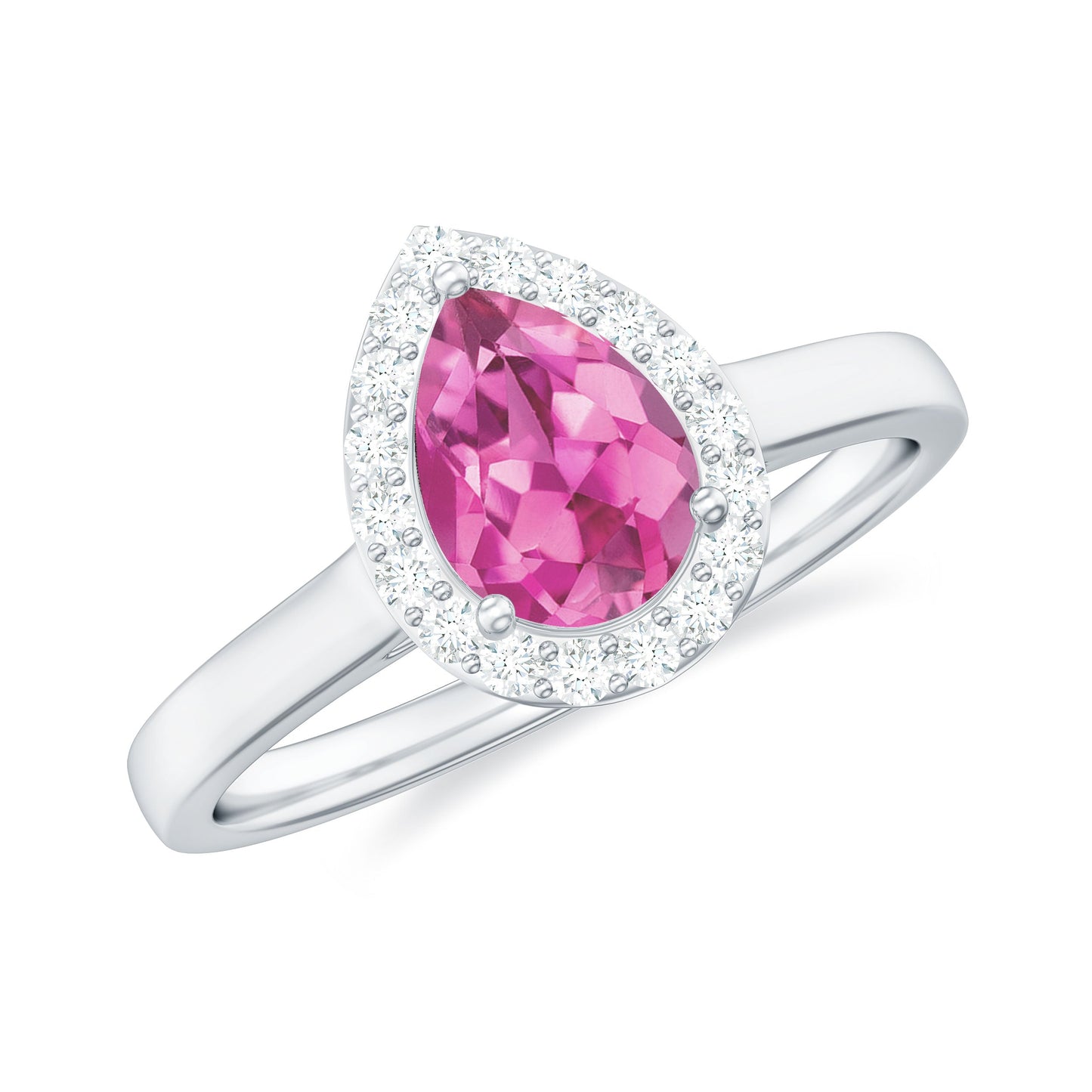 1.6 Carat Pear Shape Pink Tourmaline Ring with Diamond Halo
