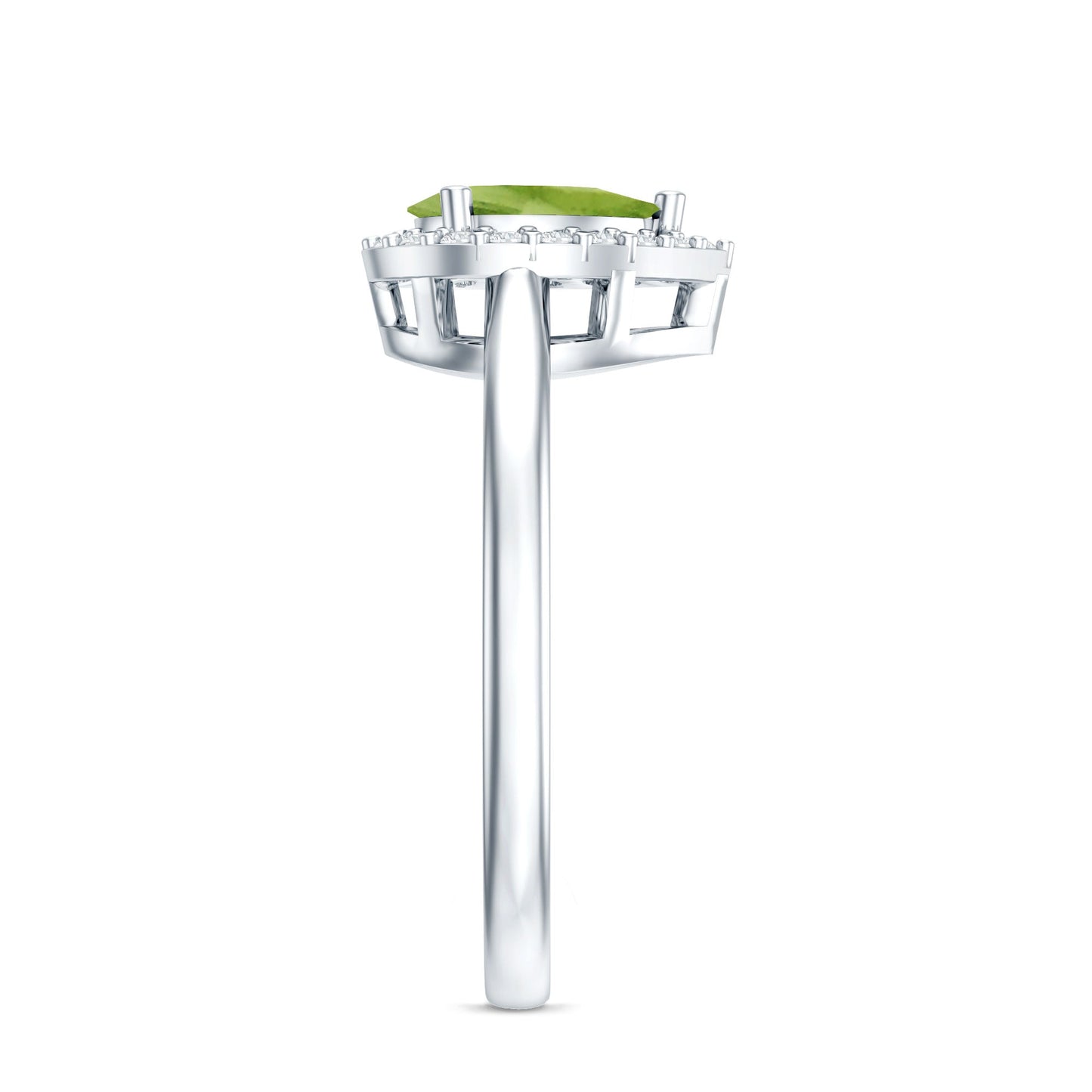 Real 1 Carat Peridot Teardrop Engagement Ring with Diamond Halo