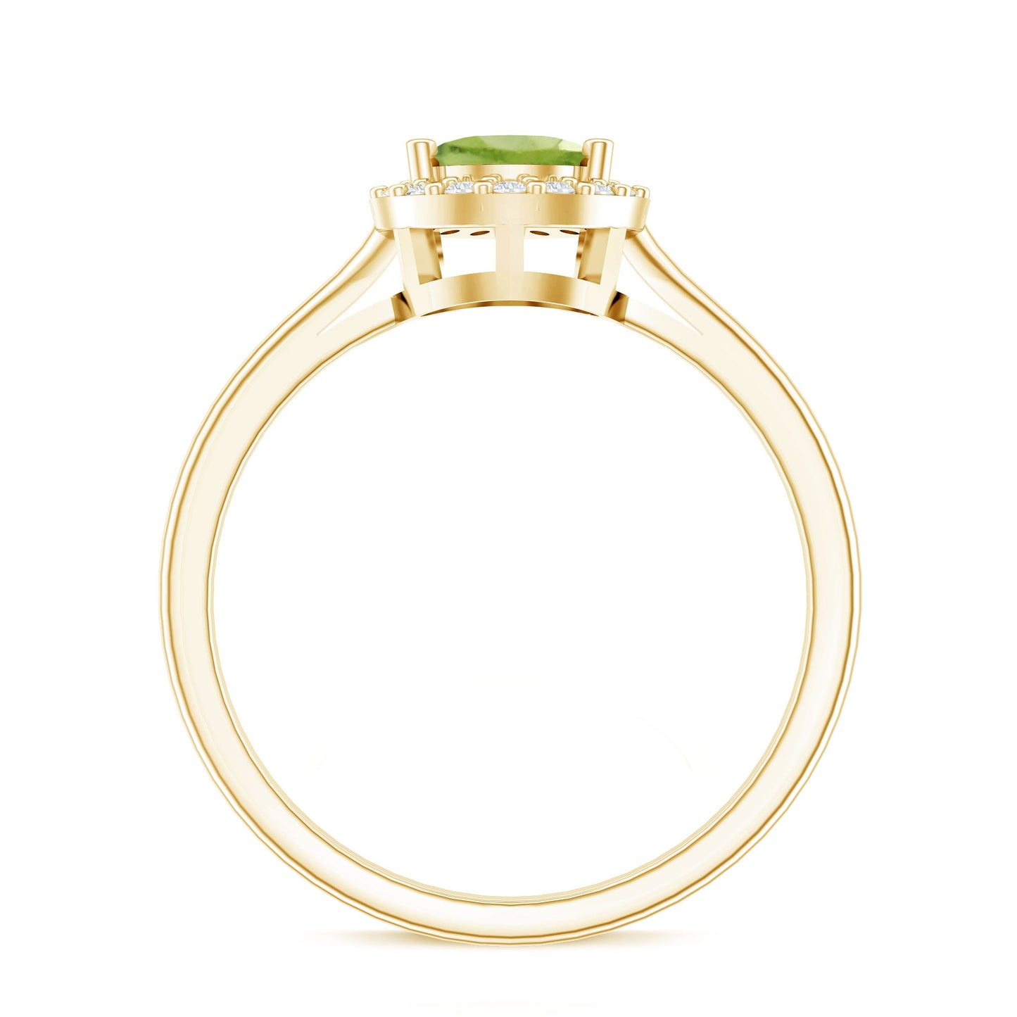 Real 1 Carat Peridot Teardrop Engagement Ring with Diamond Halo