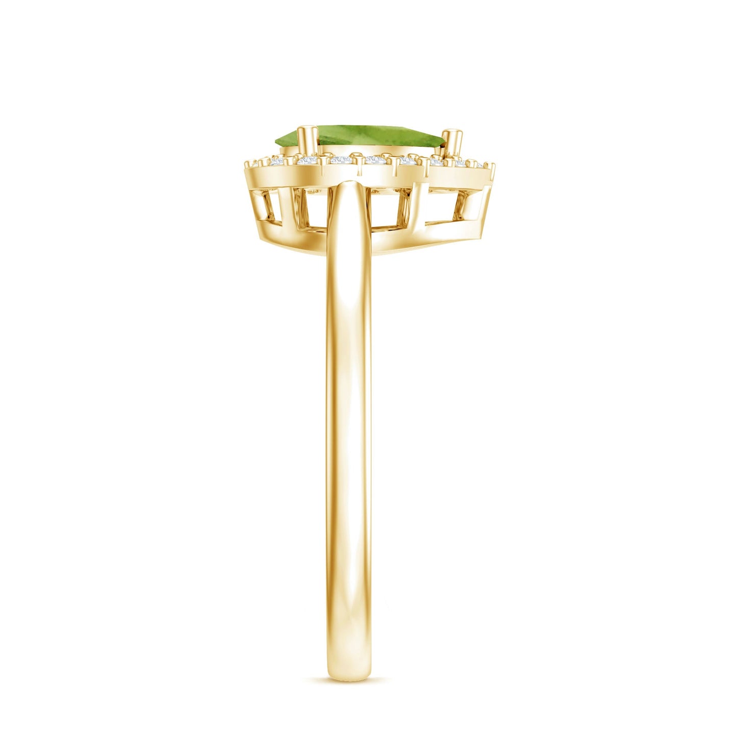 Real 1 Carat Peridot Teardrop Engagement Ring with Diamond Halo