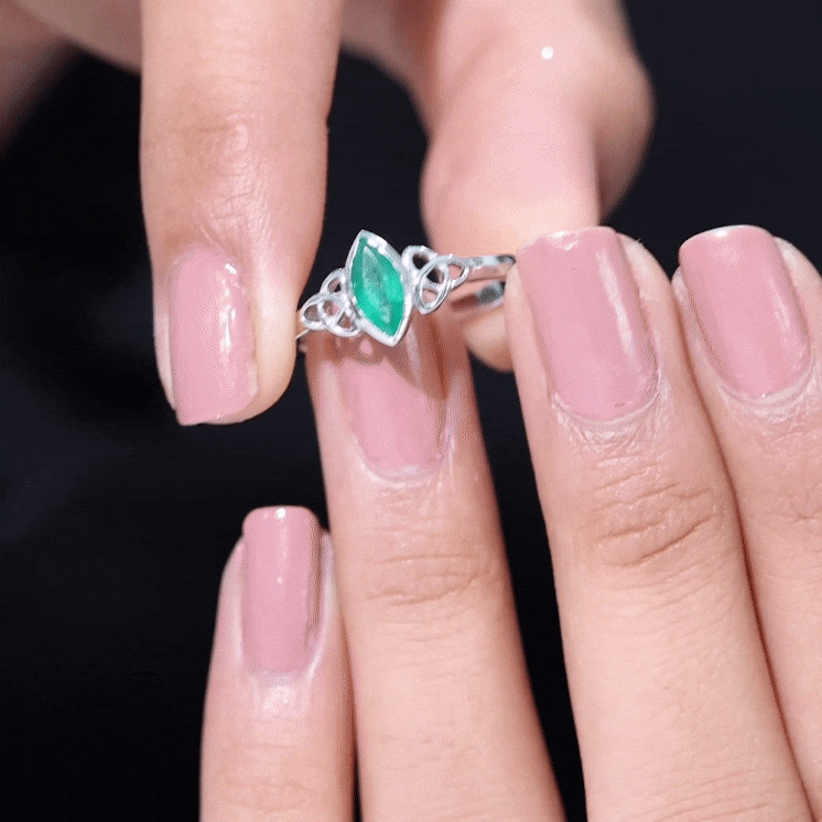 Marquise Cut Natural Emerald Celtic Engagement Ring in Bezel Setting