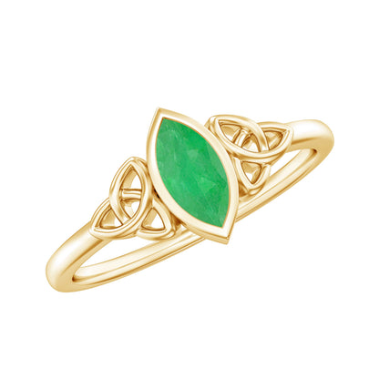 Marquise Cut Natural Emerald Celtic Engagement Ring in Bezel Setting