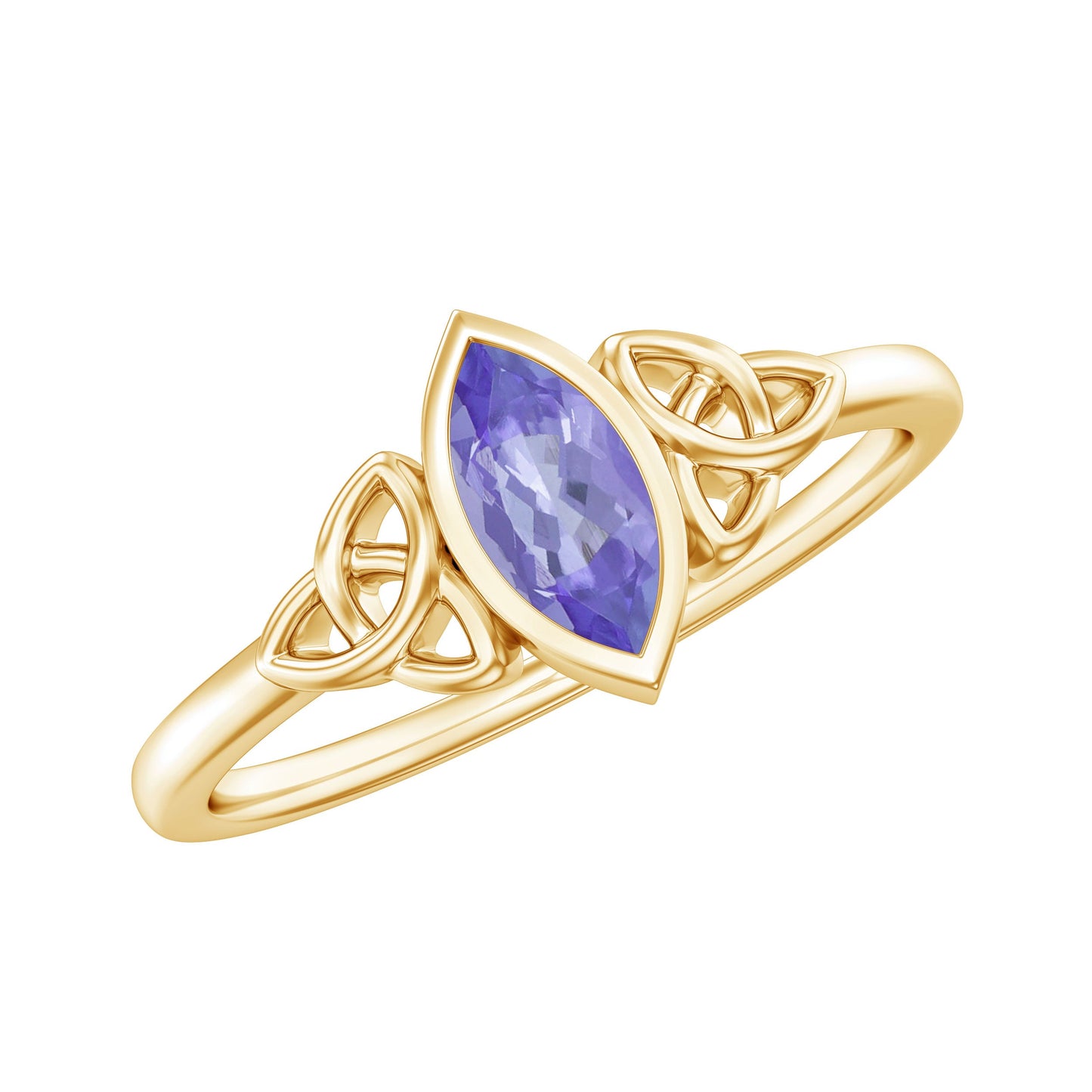 Natural Bezel Set Marquise Tanzanite Promise Ring with Celtic Knot