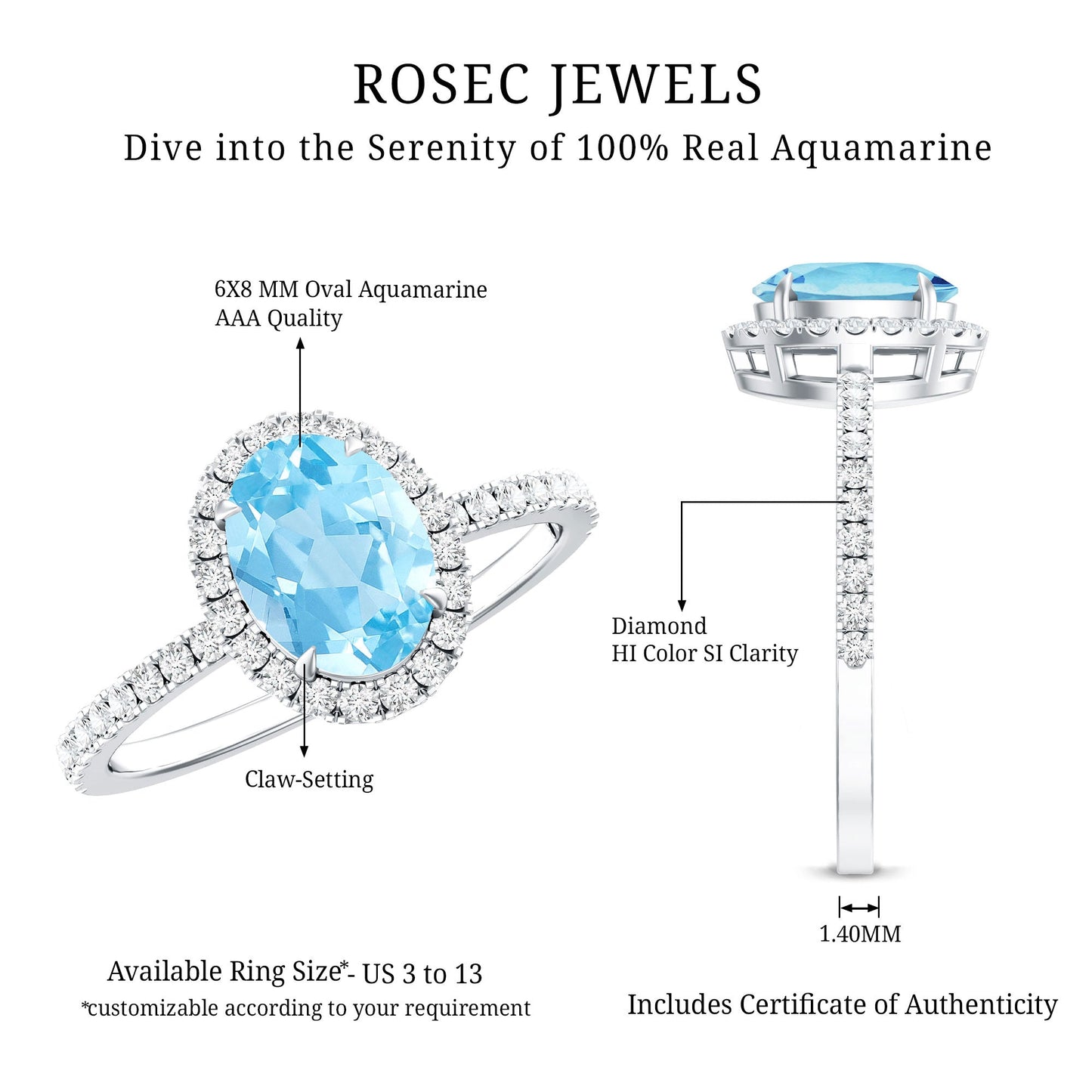 Classic Aquamarine Oval Engagement Ring with Diamond Halo