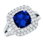 2.7 Carat Cushion Cut Lab Grown Blue Sapphire Engagement Ring with Double Halo