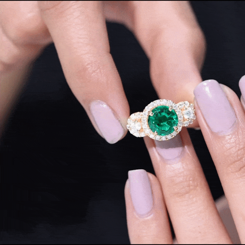 Certified 2 Carat Lab Grown Emerald Vintage Looking Engagement Ring with Moissanite