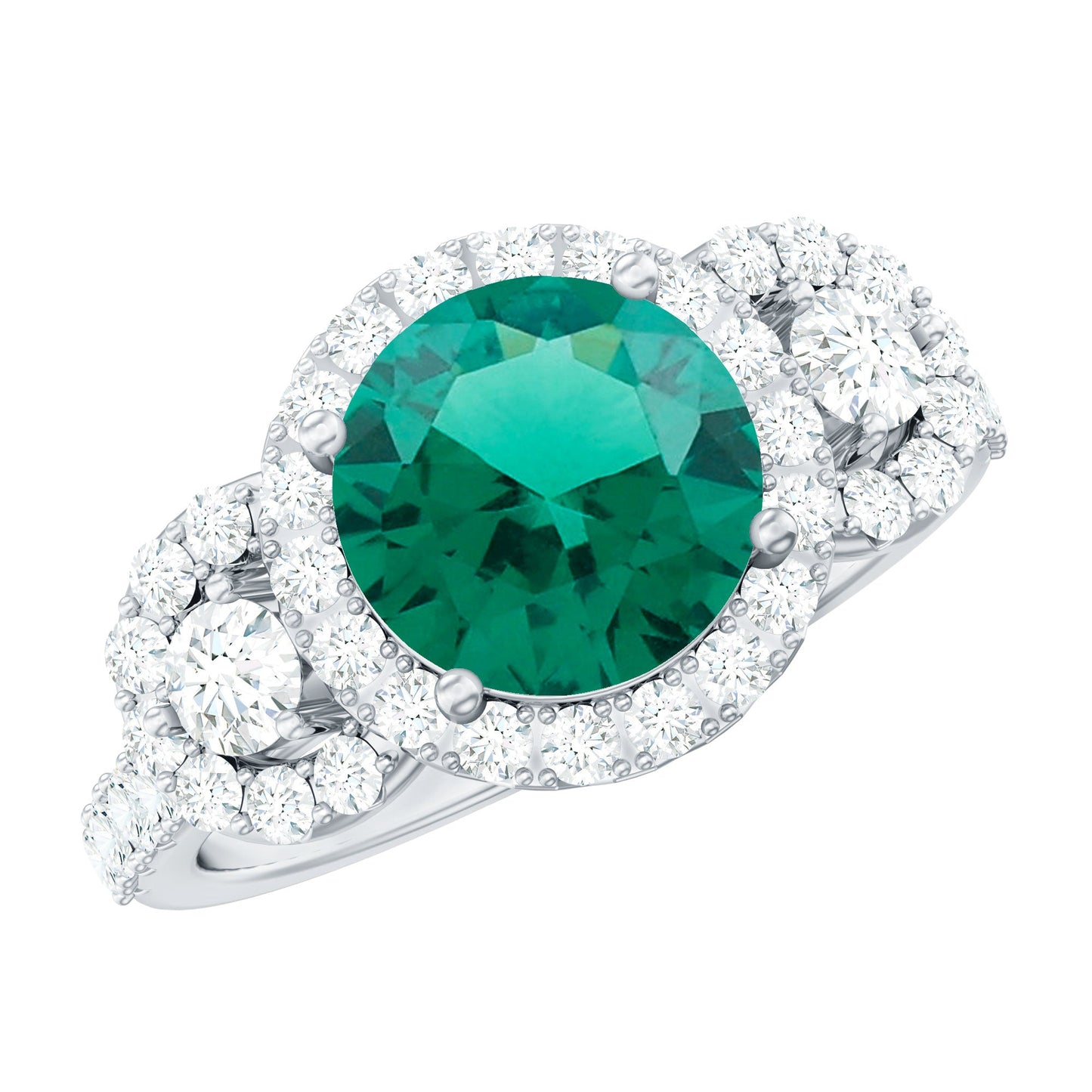 Certified 2 Carat Lab Grown Emerald Vintage Looking Engagement Ring with Moissanite