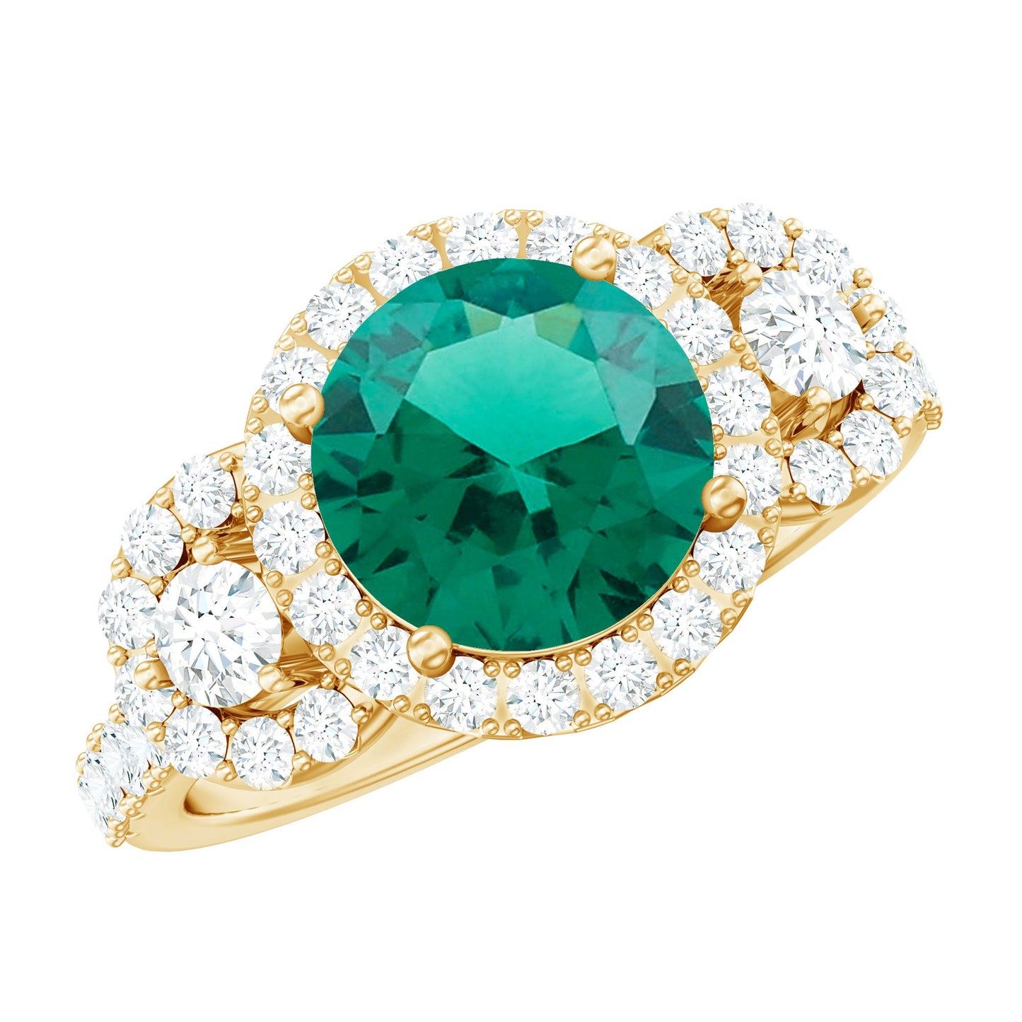 Certified 2 Carat Lab Grown Emerald Vintage Looking Engagement Ring with Moissanite