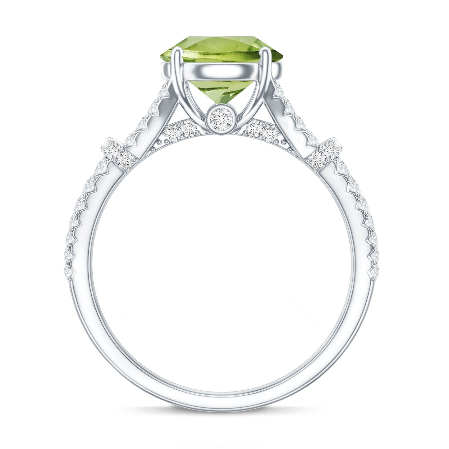 Peridot Solitaire Engagement Ring with Moissanite in Split Shank