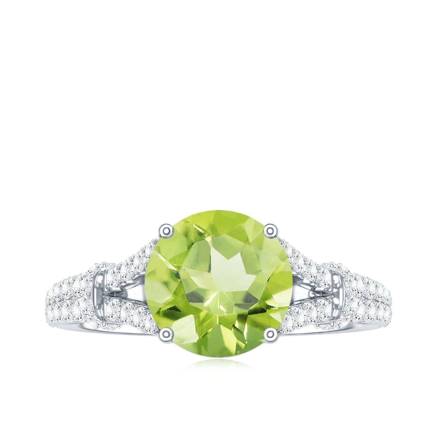 Peridot Solitaire Engagement Ring with Moissanite in Split Shank