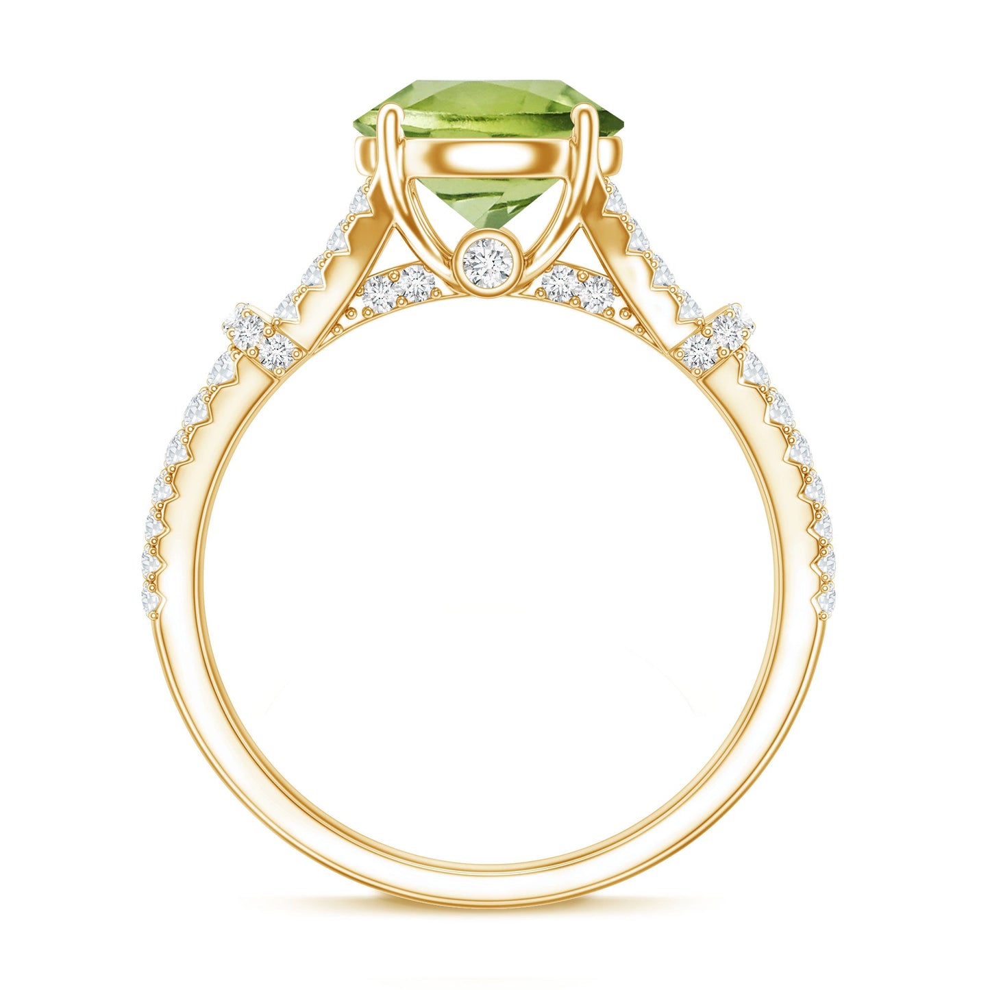 Peridot Solitaire Engagement Ring with Moissanite in Split Shank
