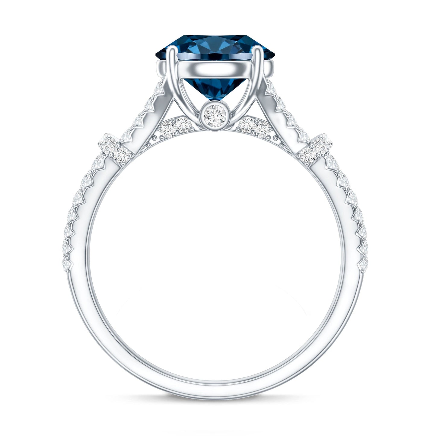 Natural London Blue Topaz Split Shank Engagement Ring