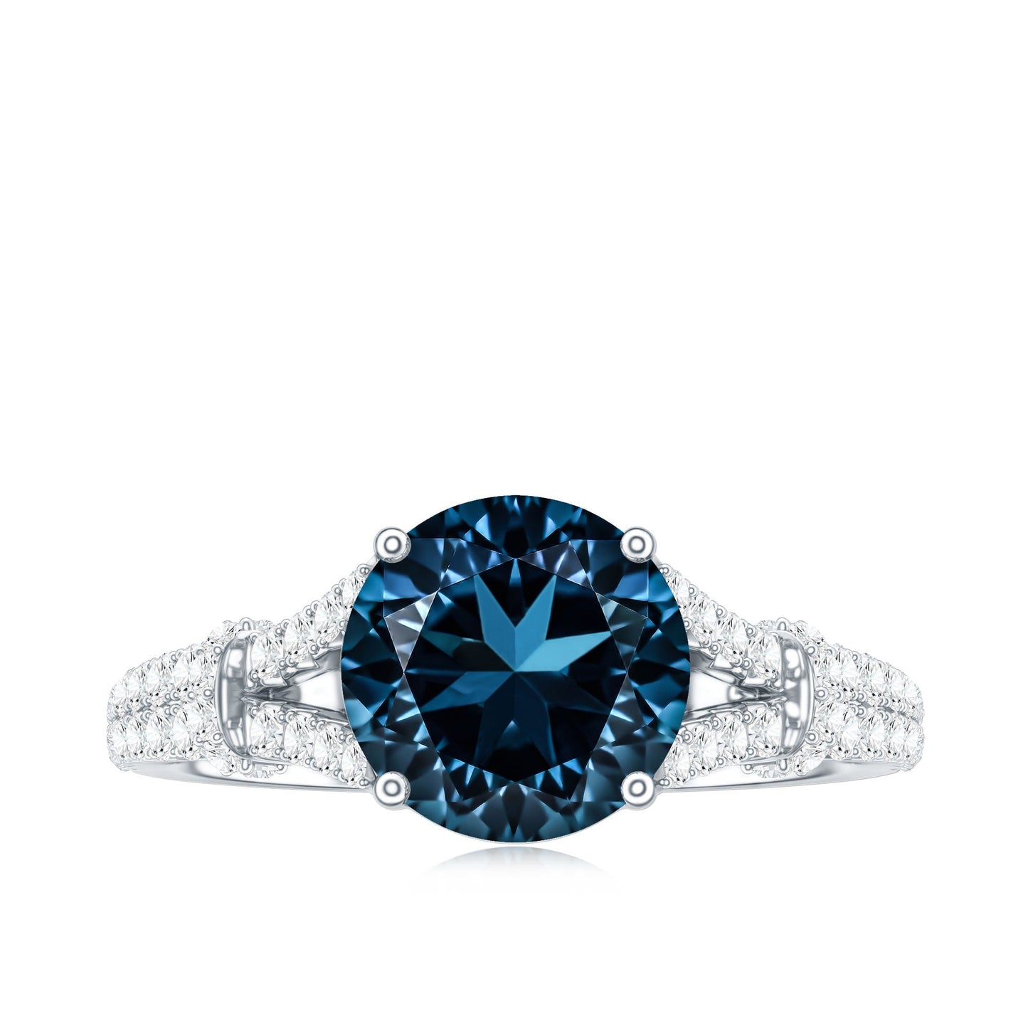 Natural London Blue Topaz Split Shank Engagement Ring