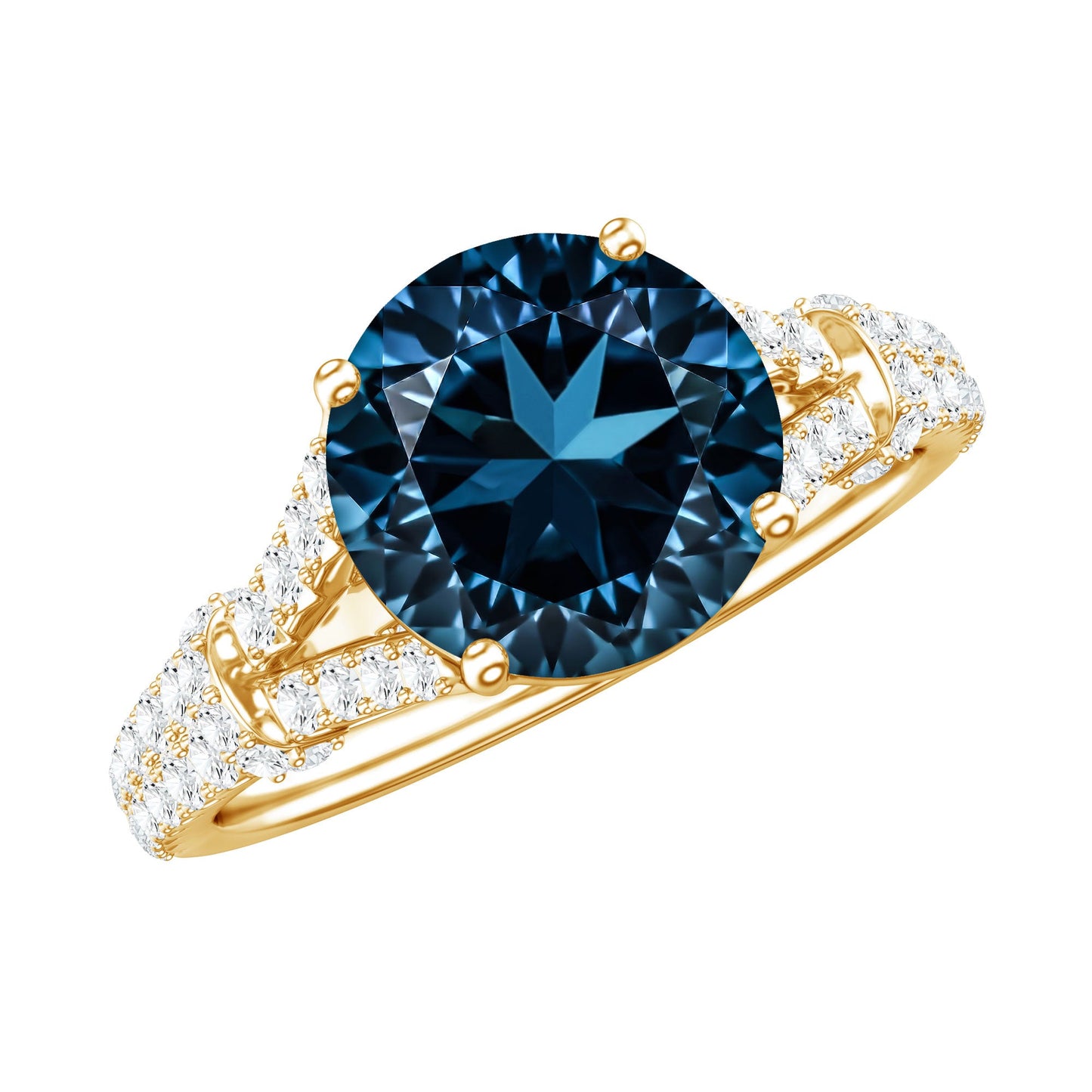 Natural London Blue Topaz Split Shank Engagement Ring