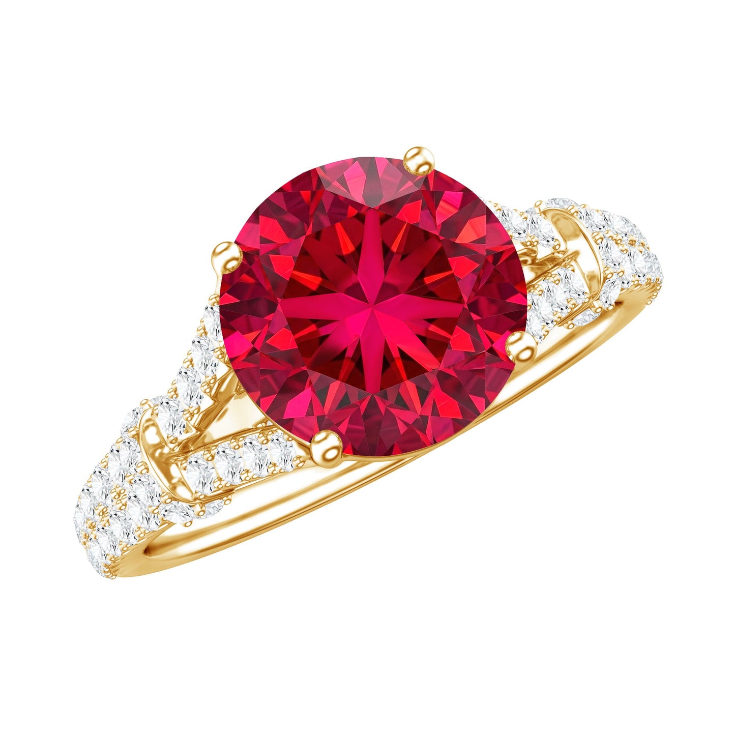 Lab Created Ruby and Diamond Split Shank Engagement Ring