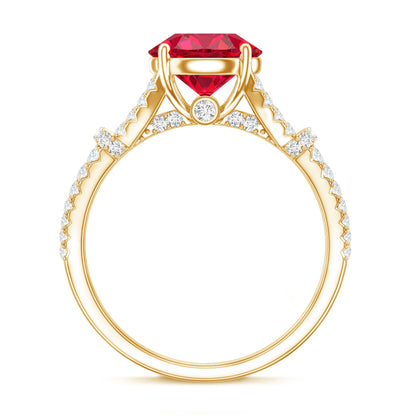 Lab Created Ruby and Diamond Split Shank Engagement Ring